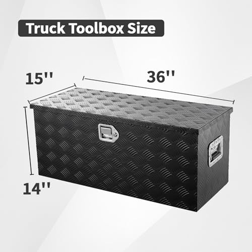 36 inch Truck Tool Box,Aluminum Truck Bed Tool Box w/Handled Lock and keys,Universal Fit for Pickup‌ Truck,Trailer,Vehicle,UTV,ATV-Black,36 X 15 X 14 inch - color: Black, size: 36 x 15 x 14 inch