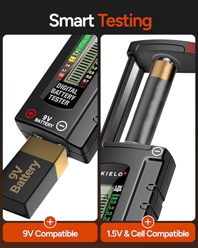 AKIELO+ Digital Battery Tester – Easy Read LCD Display – No Battery Required – Universal Household Battery Checker for Size AA AAA C D 9V 1.5 Cell (Batteries Not Included) - size: 1 Pack