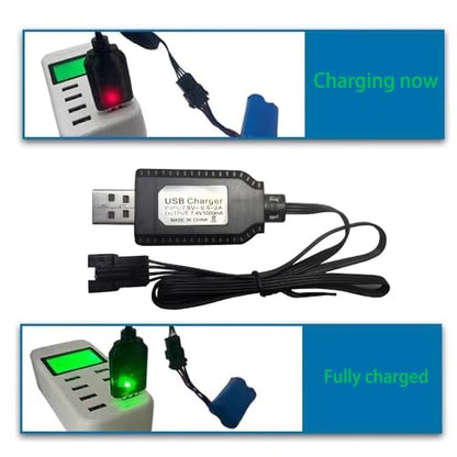 SM-4P USB Charger for 7.4V Li-ion Battery,Compatible with RC Car/Boat/Gel Blaster USB Charging Cable - 2Pack
