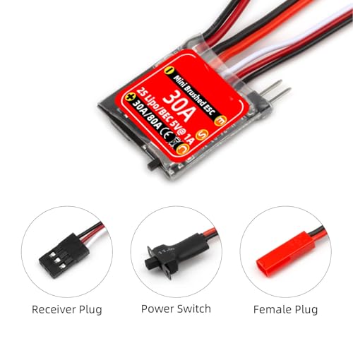 Alomejor Brushless Motor and Esc 30A Brushed ESC, Electric Speed Controller with Brake Red JST Power Connector for 1/16 1/18 /24 RC Cars Boats (53T)