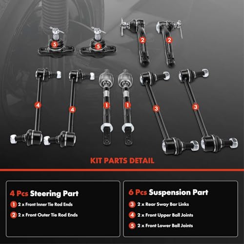 A-Premium 10Pcs Suspension Kit, Front & Rear Sway Bar Link | Front Lower Ball Joint, Inner Outer Tie Rod End, Fit for Kia Sportage 2005-2010, Hyundai Tucson 2005-2009