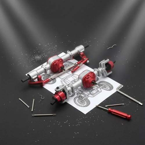 harayaa Vehicle Axle Assembly RC Car Axle Kit Front Rear Axle Set Internal Gears Drive Shafts Metal Steel CNC Machined Suitable for Crawler Stability Traction on steep Terrain, Silver Red - color: Silver Red