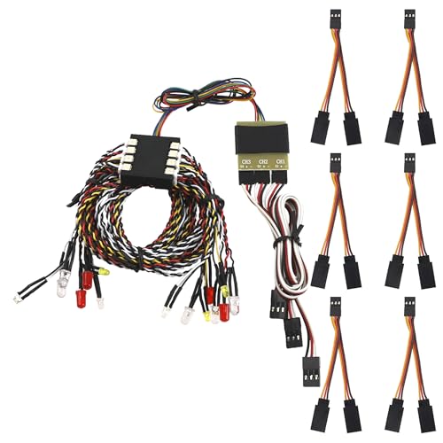 JR Style Servo Splitter Cable, 2.75" Servo 1 Male to 2 Female JR Y Harness Y Cable Extension Wire & RC Car Led Light System Turn Signal Brake Headlight Taillight Backward-Light Fog-Lights Set Group