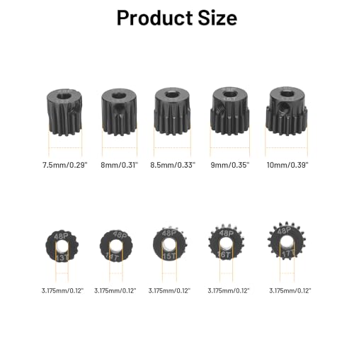 daitoku 5PCS 48P Pinion Gears 13T 14T 15T 16T 17T 3.175mm Shaft for Traxxas Arrma HSP HPI AXIAL Tamiya Losi 1/10 RC Car