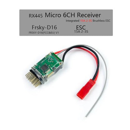 2.4G 6CH Micro Receiver RX44 Series Support FRSKY D-16 protocal Built-in 15A/2-3S Brushed ESC (RX445)