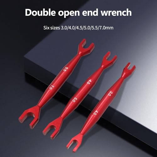 3pcs Aluminum Alloy Wrench 3-4mm 4.5-5mm 5.5-7mm Double End Universal Spanner Open End Small Wrench Set Repair Tool For Rc Crawler Car HSP Traxxas Axial SCX10 Truck (Red) - color: Red