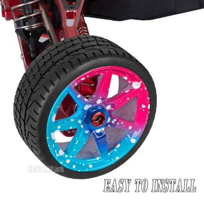 RC Highway Tires Wheel for 1/7 Infraction 6S BLX/Limitless,1/8 Typhon 6s BLX,7 Spokes Wheel Rim & Rubber Highway Tires RC Drift Tires,Blue Pink - color: Blue Pink - (4pcs Highway Tires)