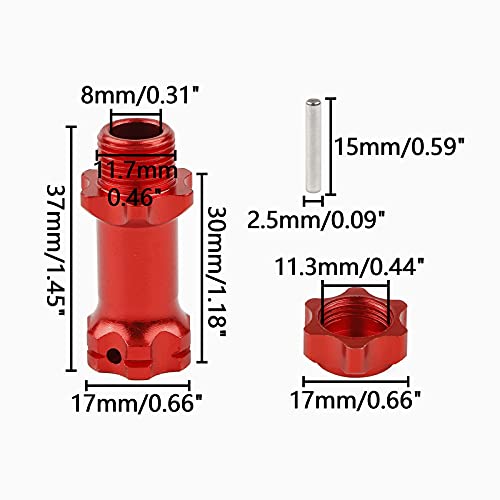 4pcs Aluminum 17mm Hex Adapter 30mm Extension Wheel Hub Drive Offset Width Extender with Anti-dust Cap Nuts for 1/8 RC On Road Car Off Road Truggy Truck Buggy Crawler, Red - color: Red