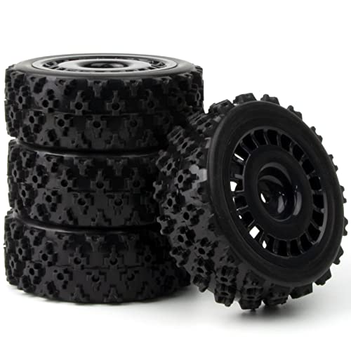 1/10 RC Rally Car Wheels Rims & Rubber Tires 12mm Hex Drive Hub for Tamiya TT-01 TT-02 TT-01E XV-01 DF-03 HPI HSP (Black) - color: Black