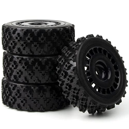 1/10 RC Rally Car Wheels Rims & Rubber Tires 12mm Hex Drive Hub for Tamiya TT-01 TT-02 TT-01E XV-01 DF-03 HPI HSP (Black) - color: Black