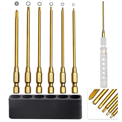 HobbyPark Hex Head Allen Wrench Drill Bit Set 1.27mm 1.5mm 2.0mm 2.5mm 3.0mm & Phillips Bit for RC Car Hobby Tool Kit Repair Tools (6-Pack)