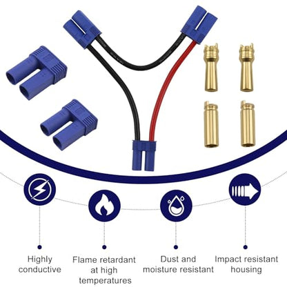 1 Pcs EC5 Series Connector with 12AWG Wire/Series Battery Adapter 12AWG 4inch for Losi/E-Flite, 2 Sets EC5 Battery Connector Adapter Gold-Plated 5MM Banana Plug Male Female Connector for RC ESC