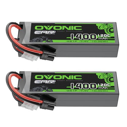 OVONIC 2S 120C 1400mAh lipo Battery with IEC Plug [2Pcs in 1 Package]