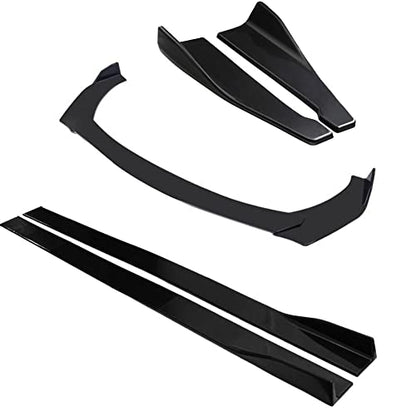 Universal Car Front Bumper Lip Spoiler Body Kits + 2M / 86.6" Side Skirt Extension Rocker Panel Body Kit + 48CM Auto Rear Bumper Lip Diffuser (Glossy Black) - color: Universal Glossy Black