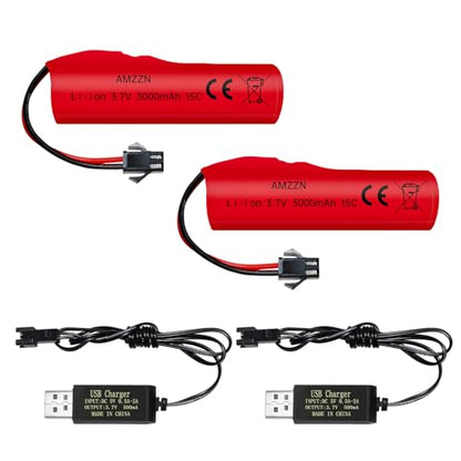 2PCS 3.7V 3000mAh Li-ion Battery with SM-2P Plug and USB Charging Cable for DE42 DE44 DE45 DE68 RC Car,Drifting Car Truck Toy Off-Road Racing Car Battery