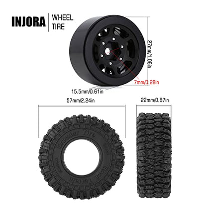 INJORA 1.0 Beadlock Wheel and Tire for 1/18 1/24 RC Crawler, 57*22mm(Black) - color: Black