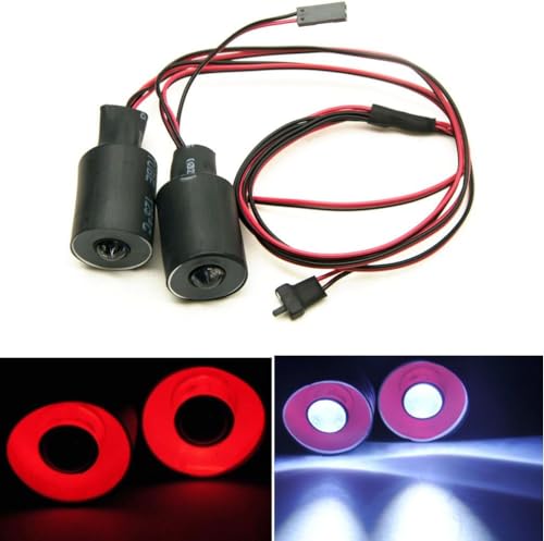 MOHERO 2 LEDs Angel Eyes & Demon Eyes LED Light Headlights for 1/10 RC Model Crawler Cars Headlamps (Red+White, 22mm) - color: Red / White, size: 22mm