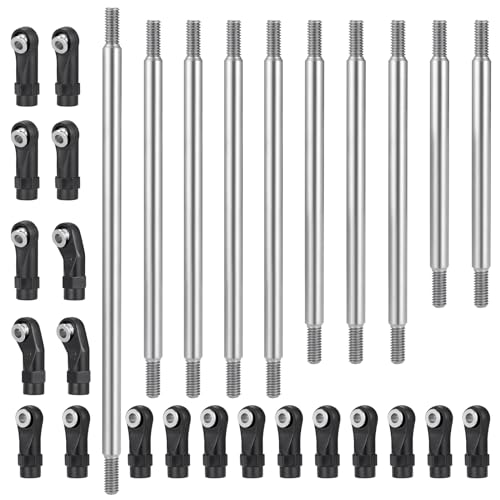 RCHUBAM SCX10 Chassis Linkage Kit Stainless Steel RC Crawler Link Rod End Set Compatible with 1/10 Axial SCX10 AXI90075 UMG10 II RC Crawler Car Wheelbase Upgrade Parts