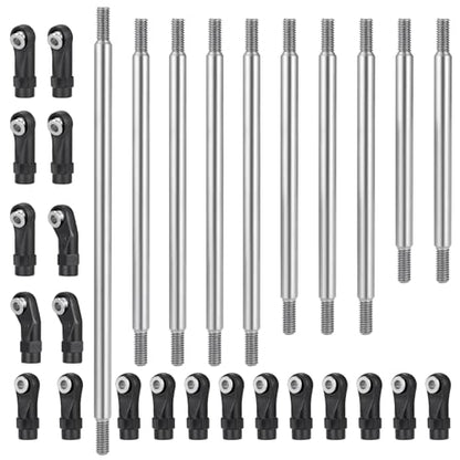 RCHUBAM SCX10 Chassis Linkage Kit Stainless Steel RC Crawler Link Rod End Set Compatible with 1/10 Axial SCX10 AXI90075 UMG10 II RC Crawler Car Wheelbase Upgrade Parts