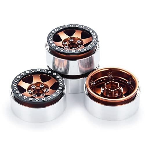 4PCS Aluminum 1.9" Beadlock Wheels Rims Upgrades for Axial SCX10 II III,TRX4 - color: Brown