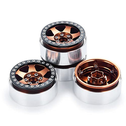 4PCS Aluminum 1.9" Beadlock Wheels Rims Upgrades for Axial SCX10 II III,TRX4 - color: Brown