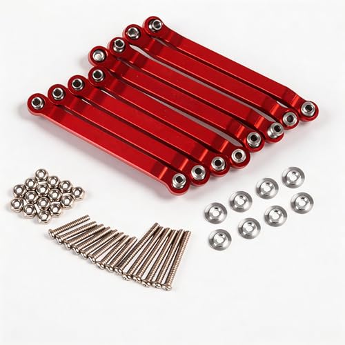 WPL C24 Upgrades, 8-Piece Aluminum RC Chassis Link Set for C14/C24, Red | RC car pull rod kit for 1/16 WPL C14/C24 and 1/12 MN models, with 4 x 62 mm and 4 x 56 mm suspension links - color: Red