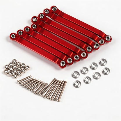 WPL C24 Upgrades, 8-Piece Aluminum RC Chassis Link Set for C14/C24, Red | RC car pull rod kit for 1/16 WPL C14/C24 and 1/12 MN models, with 4 x 62 mm and 4 x 56 mm suspension links - color: Red