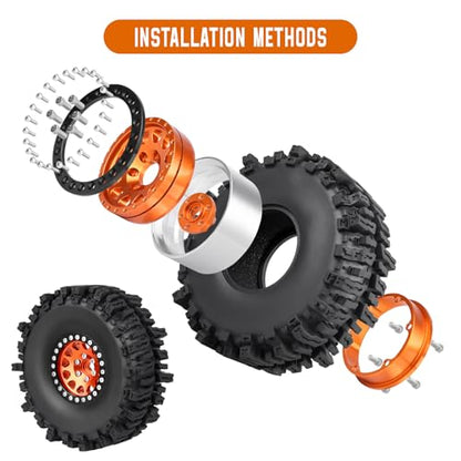 120mm 4.72'' Tall 1.9 Mud Slingers Tires Super Grip and 1.9 Beadlock Wheels Aluminum 1.9 Beadlocks for FCX10 TRX4 Axial SCX10 II UTB18 Capra 4WS Redcat Gen8 Gen7 VS4-10 1/10 RC Crawler Car (Color D) - color: Color D