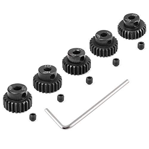 Hobbypark Metal Steel 48P Pinion Gear Set 3.175mm Shaft Hole 22T 23T 24T 25T 26T 48 Pitch Motor Gears Kit for RC Car (5-Pack)