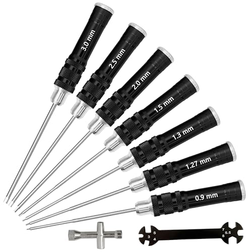 Hex Driver Set 7PCS 0.9 1.27 1.3 1.5 2.0 2.5 3.0mm RC Tool Kit | Precision allen screwdriver set 0.9–3.0mm for RC car drone helicopter repair and model repair - color: 7pcs Screwdrivers(black)