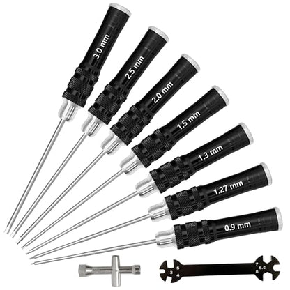 Hex Driver Set 7PCS 0.9 1.27 1.3 1.5 2.0 2.5 3.0mm RC Tool Kit | Precision allen screwdriver set 0.9–3.0mm for RC car drone helicopter repair and model repair - color: 7pcs Screwdrivers(black)