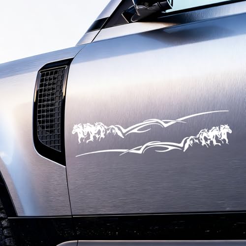 2PCS Horse Car Sticker Decal, Waterproof Vinyl Automotive Running Horses Bumper Sticker Decoration, Self-Adhesive Cool Car External Window Decal Accessories for Truck, SUV (White)