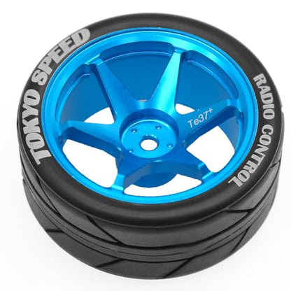 1/10 RC On Road Tires OD 65mm and Aluminum Street Wheels 12mm Hex Touring Tyres for 1:10 Rally Racing Drift Car Tamiya TT01 TT02 XV01 HPI KYOSHO HSP PTG2 Traxxas TA06 A959 PTG2 (Blue) - color: Blue