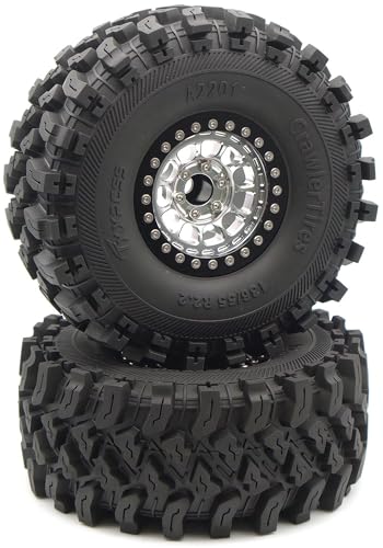 136mm 2.2 Aluminium Beadlock Wheels and Tires Set (4-Piece) for 1/10 RC Crawler (Silver Black) RK - color: Silver Black
