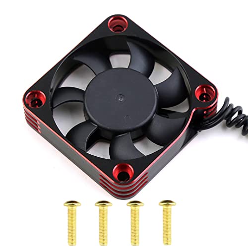 Lifehead 28000RPM Motor and ESC Cooling Fan Cooler RC Aluminum Cooling Fan for RC car 1/8 1/10 1/12 Scale 540 550 and Other Brushed/brushless Motors (red + Gold) 50 * 50mm - color: Red (50*50*10mm)