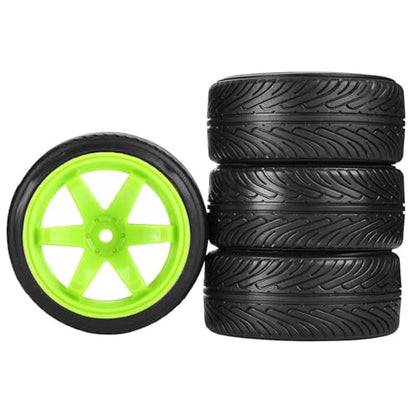 1/10 Drift Wheels and Tires Set,WONFAST 4PCS 63mm Plastic Hard Tyres 6-Spoke Wheels Rims 12mm Hex for 1:10 RC On-Road Drifting Car Replacement for HSP Tamiya HPI Kyosho (Green) - color: Green