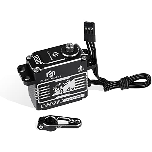 37KG Brushless Servo, 8.4V High Torque Servo, IP67 Waterproof RC Crwaler Servo Compatible with Sanwa SSR/ NB4/ Futaba for 1/8 1/10 Scale RC Crawler Cars, Trucks or Robotic Parts(180°)