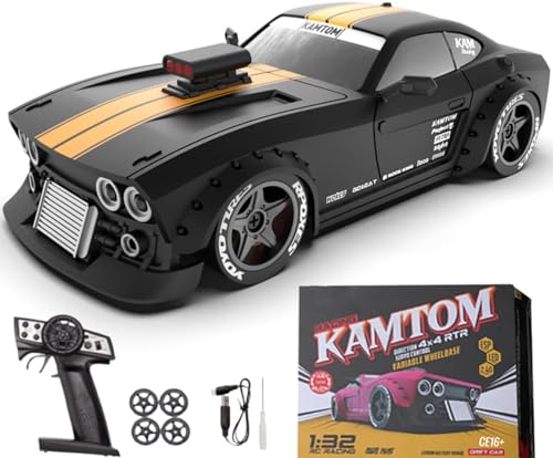 RC Drift Car 1/32 Scale High-Speed 4WD Mini Electric Remote Control Car, 30 km/h with Gyro Stabilization and LED Lights, Suitable for Adults (KM3299-Black) - color: Black