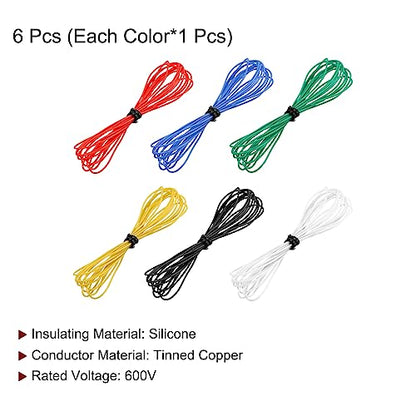 MECCANIXITY 30 Gauge Wire Silicone Wire 30AWG Electrical Wire Stranded Wire Tinned Copper Wire High Temp Hookup Wire 6 Color 1.5m/4.92ft for Car Model Electric Appliances 6pcs - size: 30AWG, 4.92ft