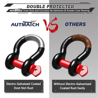 AUTMATCH 3/4" D Ring Shackles (2-Pack) - 41,887 lbs Break Strength | Clevis Shackle with 7/8" Pin & Isolator Washer Kit for Tow Strap, Winch, Towing & Off-Road Vehicle Recovery, Black & Red - color: Black & Red