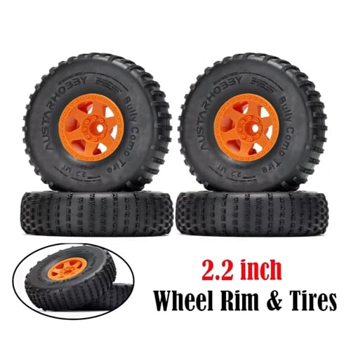 4PCS 2.2 inch Beadlock Plastic Wheel Rims 142mm Rubber Tyre Tires Set 12mm Hex Compatible with 1/10 RC Rock Buggy Crawler Car Axial SCX10 TRX4 Wraith 90018 RR10 Bomber (Orange) - color: Orange