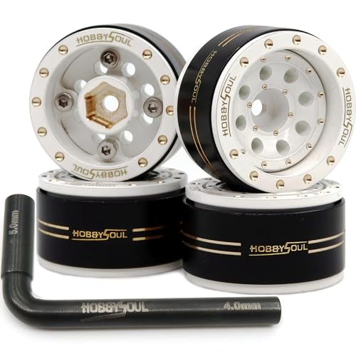 Adjustable Offset 1.0 Beadlock Wheels Brass Rims Negative Offset 44g/Rim for RC Micro Crawler 1/18 TRX4M 1/24 Axial SCX24 90081, (4-Pack, HS701451) - color: White