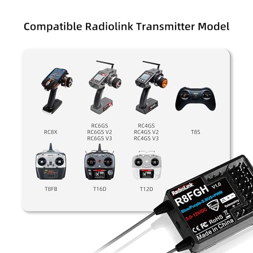 Radiolink R8FGH 2.4Ghz 8 Channels Gyro Receiver with Voltage Telemetry up to 14s/58.8V, 3ms Latency, Waterproof RX for RC Crawler Car Boat Radio Controller RC8X/RC6GS/RC4GS/T8FB/T8S/T12D/T16D