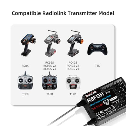 Radiolink R8FGH 2.4Ghz 8 Channels Gyro Receiver with Voltage Telemetry up to 14s/58.8V, 3ms Latency, Waterproof RX for RC Crawler Car Boat Radio Controller RC8X/RC6GS/RC4GS/T8FB/T8S/T12D/T16D