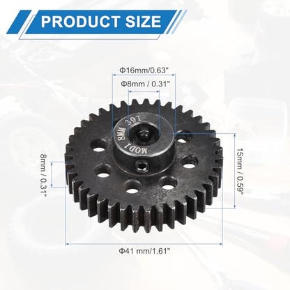 MECCANIXITY 1M 39T 40 Chrome Steel Motor Pinion Gears, 1.61" x 1.6" RC Motor Gears Fits 8mm Shaft Bore for RC Vehicles Truck Drift Remote Control Car Off-Road Crawler Parts, Black - style: 39T
