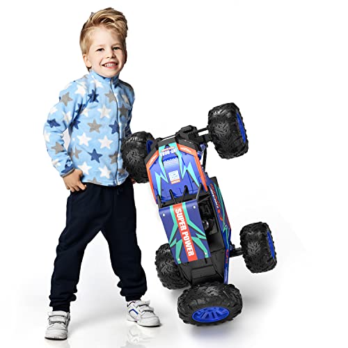 DEERC Large 1:8 Scale Upgraded Monster Truck Remote Control Car for Adults Boys, Off Road RC Cars with Realistic Sound, 2.4Ghz 4WD Rock Crawler Toy All Terrain Climbing, 2 Batteries for 80 Min Play - color: Classic Blue
