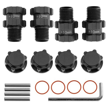 RC Wheel Hex Hubs Adapter 14mm to 17mm Widen 10mm Extended Wheel Hub Drive with Anti-dust Cap Nuts Compatible for Arrma 1/10 3S Granite Mega Senton Big Rock New BIGROCK Typhon Upgrade Parts - color: Black