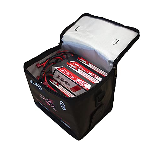CNHL Fireproof Lipo Safe Bag Explosionproof Large Double Zipper Storage | Keeps multiple packs neatly organized, secures lipo charging bag use indoors, and offers easy outdoor portability.
