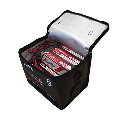 CNHL Fireproof Lipo Safe Bag Explosionproof Large Double Zipper Storage | Keeps multiple packs neatly organized, secures lipo charging bag use indoors, and offers easy outdoor portability.