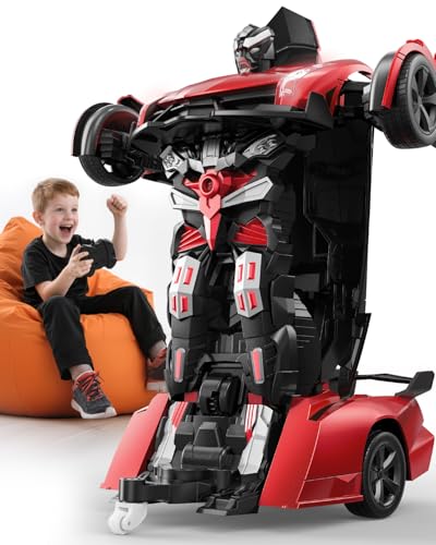 Veeniix V992 1:14 Scale 2-in-1 Transform RC Robot Car Toy, Red | Gesture Sensing & Auto Deformation, LED Lights & Sound, 2 Batteries 60 Min Play, Durable ABS, Gift for Kids Ages 6+ - color: Red